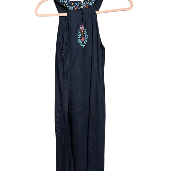 Lula Soul Navy Embroidered Boho Dress with Multicolor Floral Stitching - Picture 6 of 11